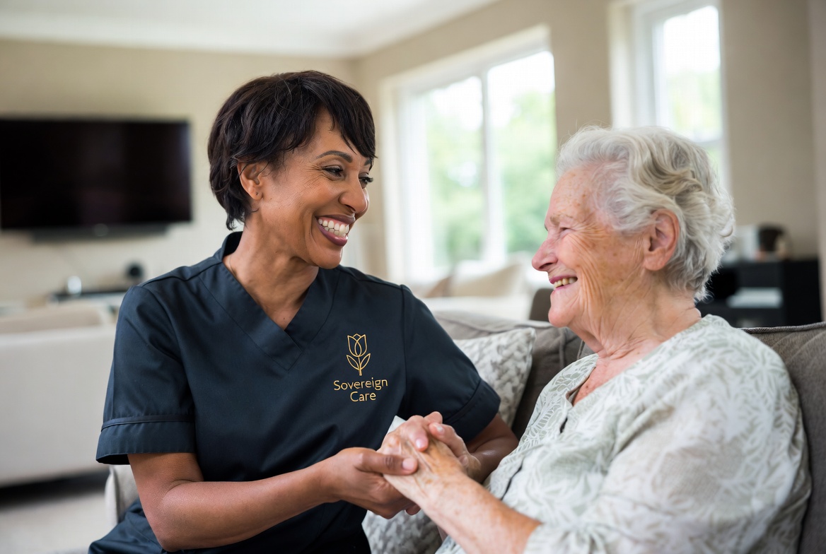 Sovereign Care carer with elderly lady in home