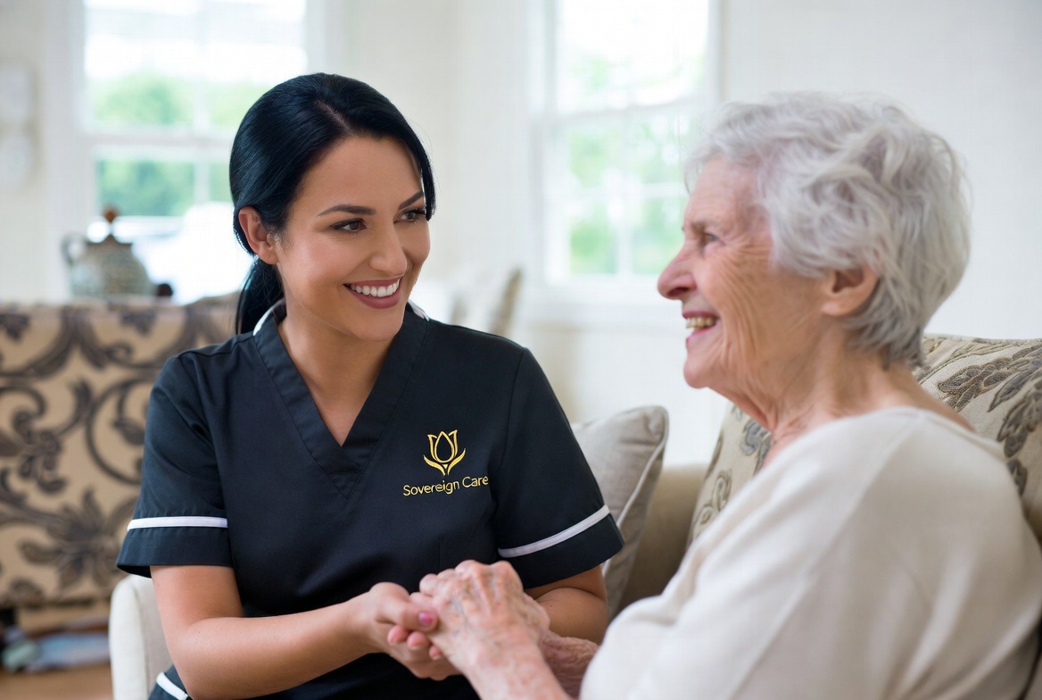 Sovereign Care carer with elderly client