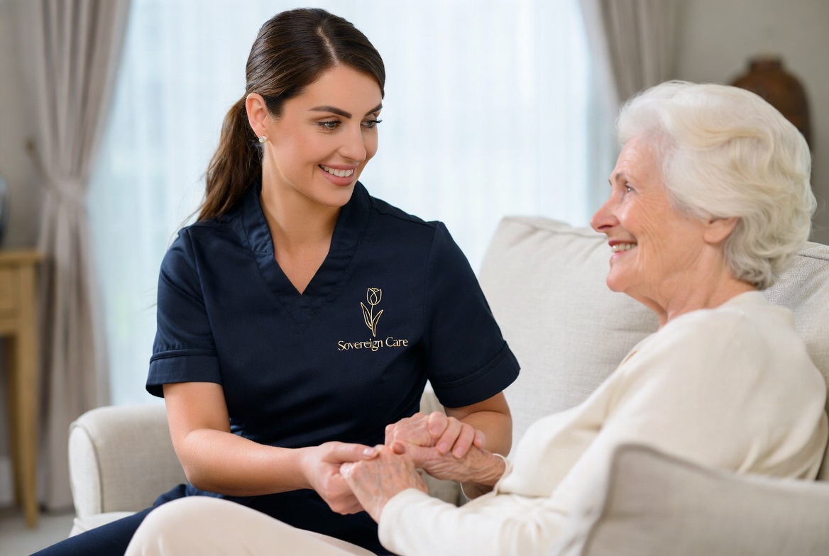 Sovereign Care live-in carer with elderly client
